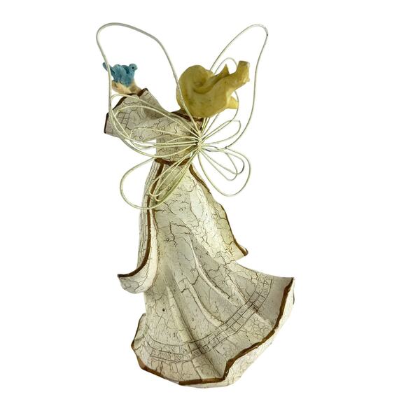 Vintage Tender Hearts Angel Figurine with Bluebird, Wire Wings, Crackle Finish - Picture 8 of 16